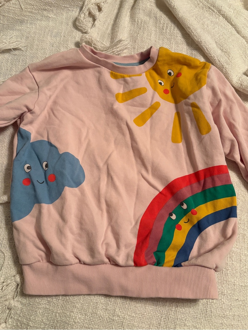 Mini Boden Pink Sweatshirt with Sun, Cloud & Rainbow Graphics
